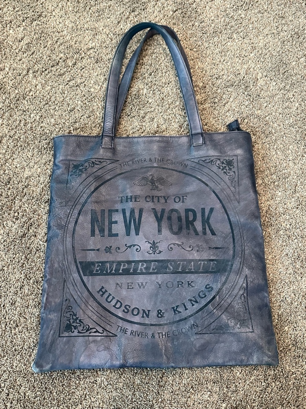 Hudson & Kings New York Graphic Leather Tote Bag Blue Gray